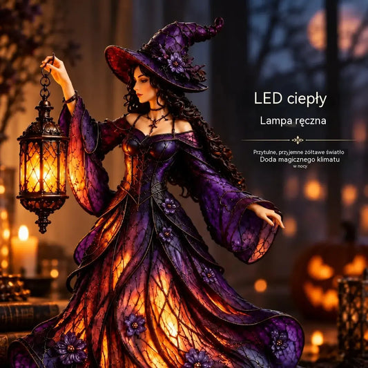 🧙♀️ Gotycka figurka czarownicy na Halloween z latarką LED 🧙♀️