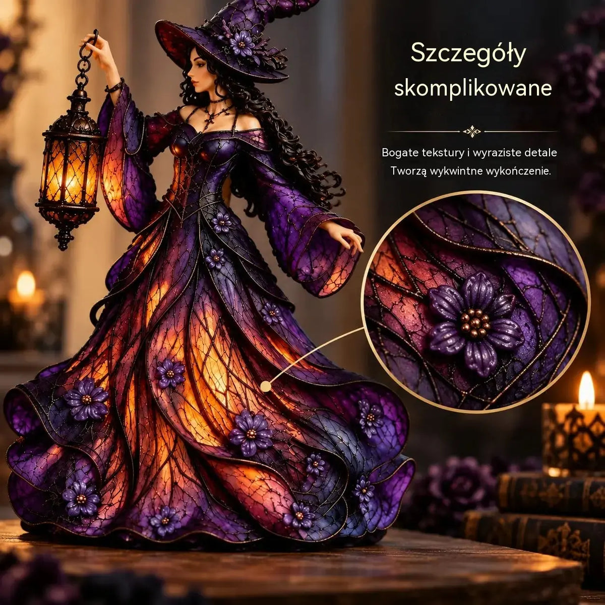 🧙♀️ Gotycka figurka czarownicy na Halloween z latarką LED 🧙♀️