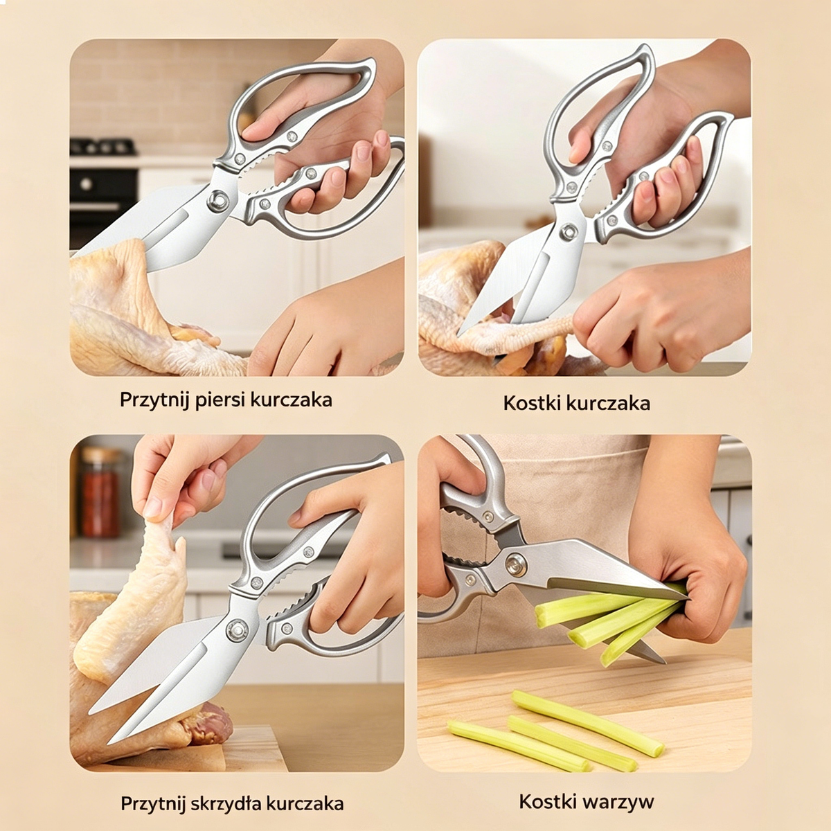 🔥✂️【Kup 1, a 1 dostaniesz gratis!59.5 zł / sztuka】🔥 Wielofunkcyjne nożyczki kuchenne, idealne do krojenia mięsa, pieczenia kurczaka, oddzielania kości itp.