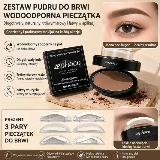 💖 Zestaw do Stylizacji Brwi z Pudrem i 3 Parami Szablonów ✨ Idealnie Równe Brwi w Kilka Sekund