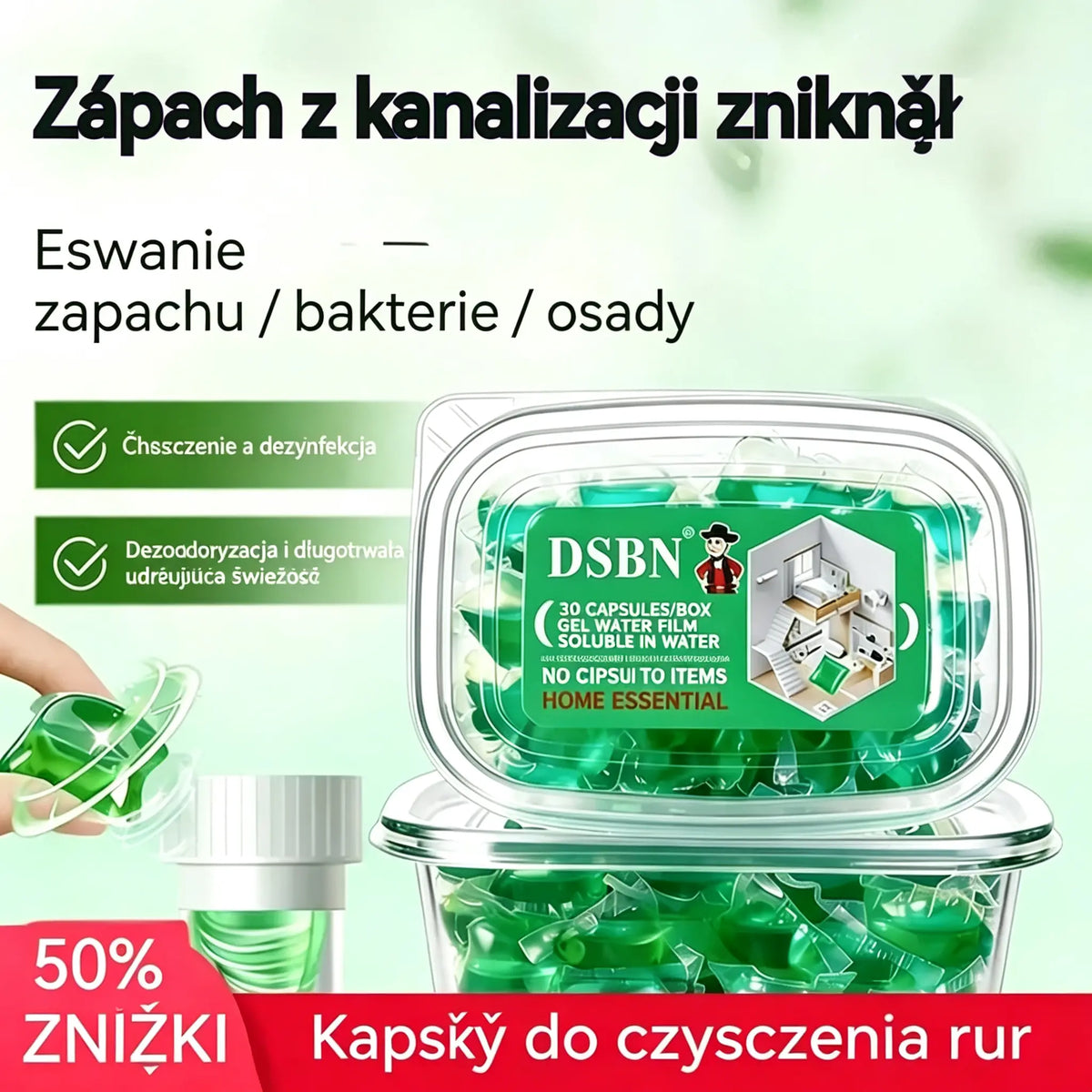 2 opakowania (łącznie 100 tabletek)🏠💧Kapsułki dezodorujące Drain - kompozycja bioenzymów neutralizuje zapachy bezpośrednio u źródła.