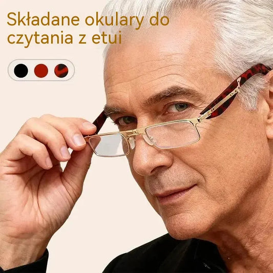 👓 Wygodne składane okulary do czytania 💙 Filtr światła niebieskiego + etui