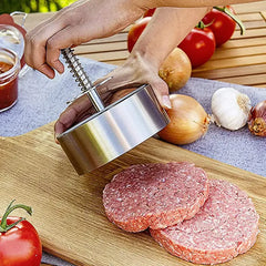 😋【Diametru： 101mm】🍔Presă manuală de carne pentru chiftele de hamburger, din otel inoxidabil 304, usor de curatat si depozitat