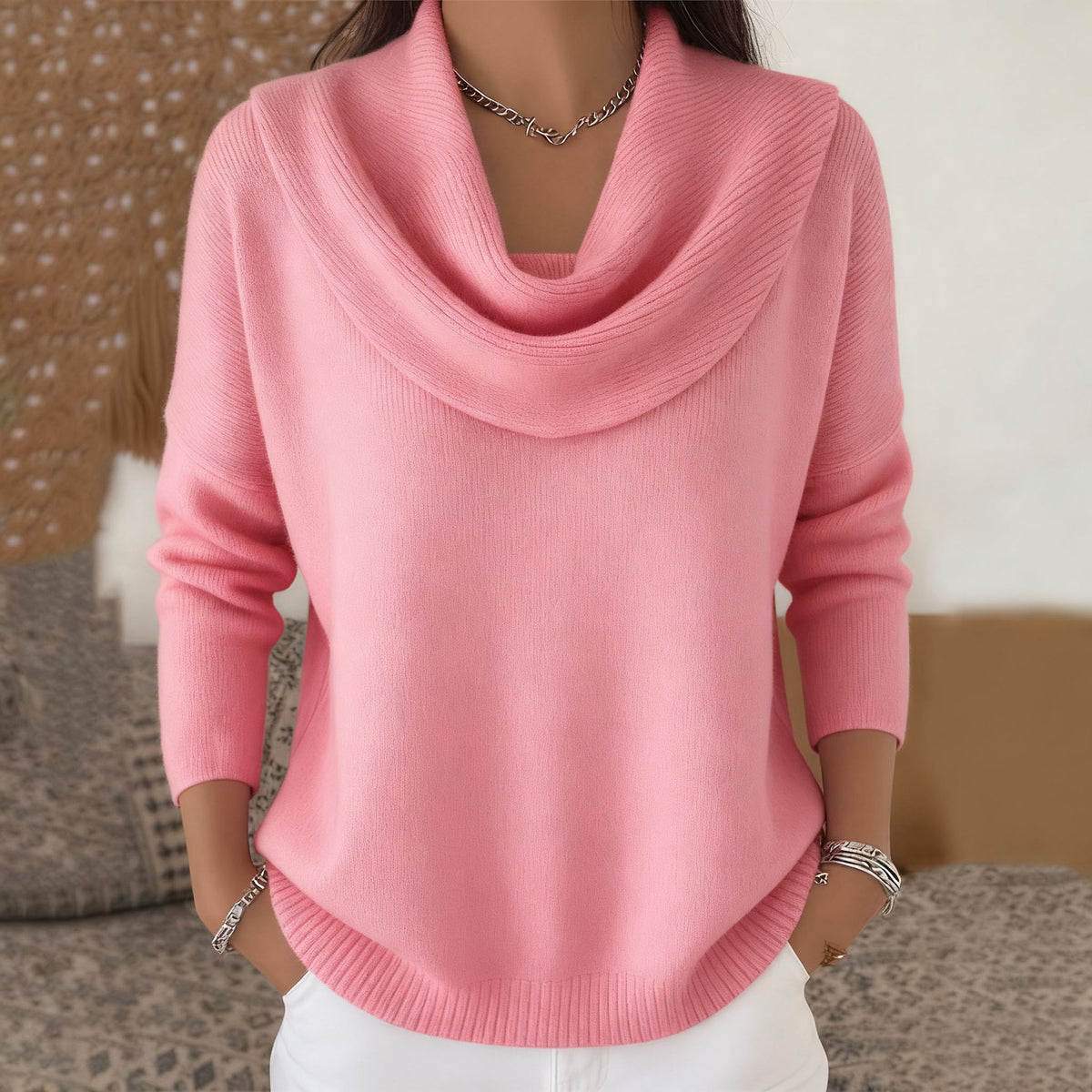 🔥 Sweter damski S–3XL | Jesień/Zima 2026 🍂 Elegancki dekolt, długi rękaw ✨ Jednolity kolor