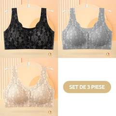😍【Set 3 piese】 ❤️【40-100 kg】👙Sutien superb din dantelă pentru femei, cu închidere frontală, fără armătură