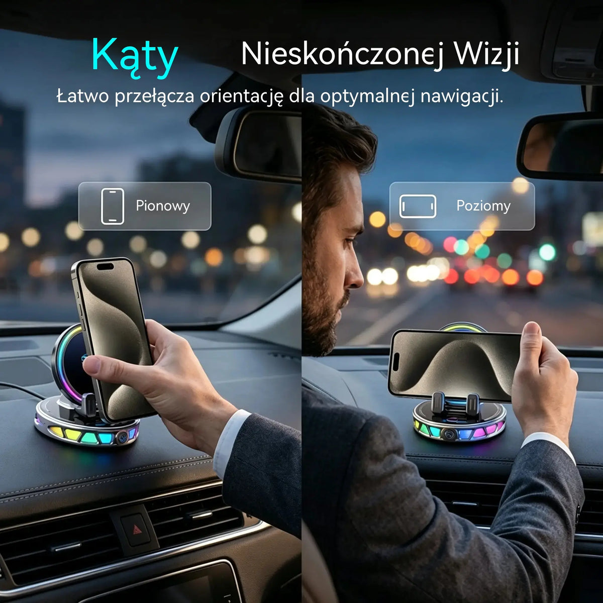 🚗 Uchwyt Samochodowy 15W z Automatycznym Zaciskiem 📱 Bez Kabli, Bez Wypadania, Obsługa Jedną Ręką ⚡