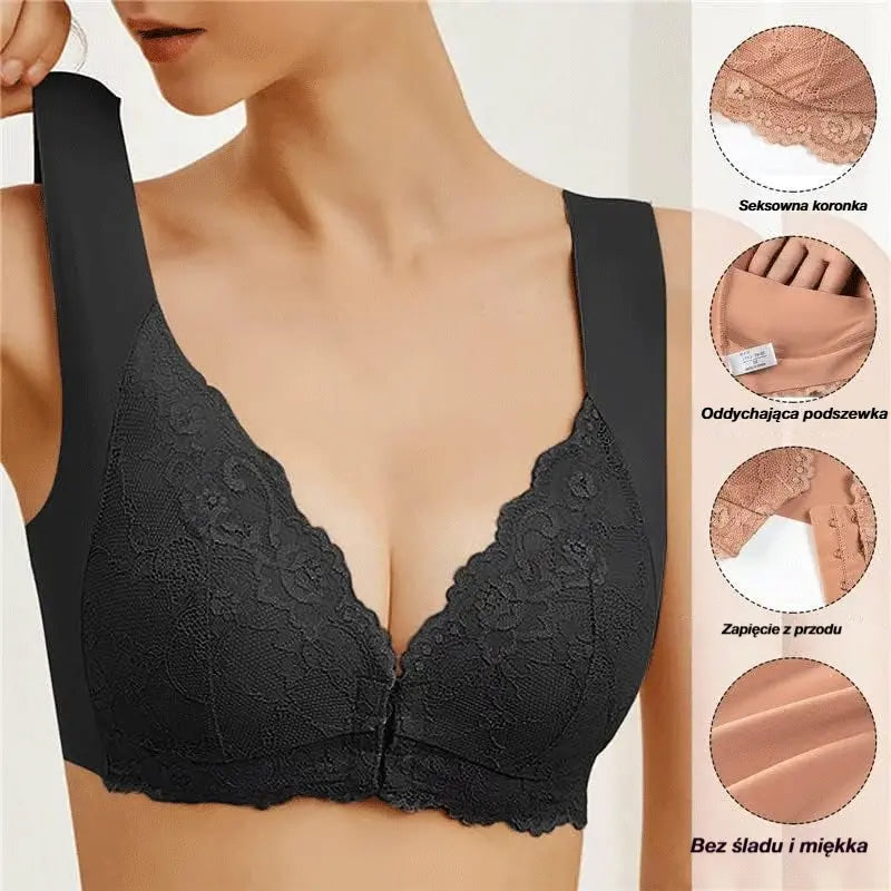 🔥 Oferta limitowana 🔥 【Zestaw 3 szt.】 👙 Biustonosz bez fiszbin z zapięciem z przodu – wygodne podtrzymanie dużego biustu i gładsza linia pleców ✨