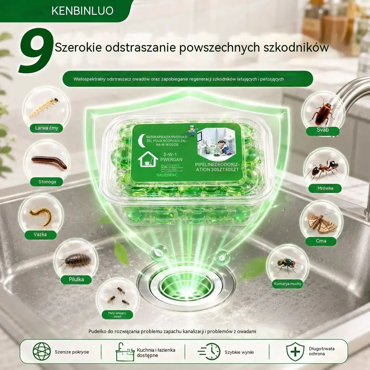 🔥 Kup 1, drugi GRATIS! 2 opakowania / 100 kapsułek za 99 zł 💧 Koniec z brzydkim zapachem z odpływu! Rozpuszczalne kapsułki czyszczące 🚿✨