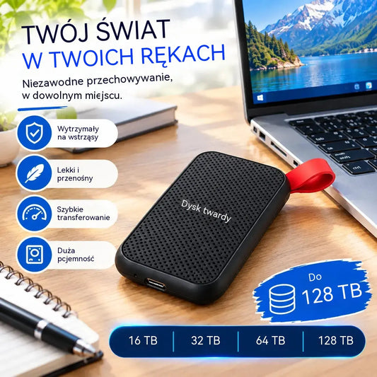 ⚡ Przenośny dysk SSD 64TB/128TB – superszybki transfer 🚀 Więcej miejsca na zdjęcia, filmy i pliki 💾