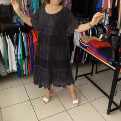 【50% REDUCERE】2026 Rochie tricou nouă cu mâneci scurte, decolteu rotund și dantelă.