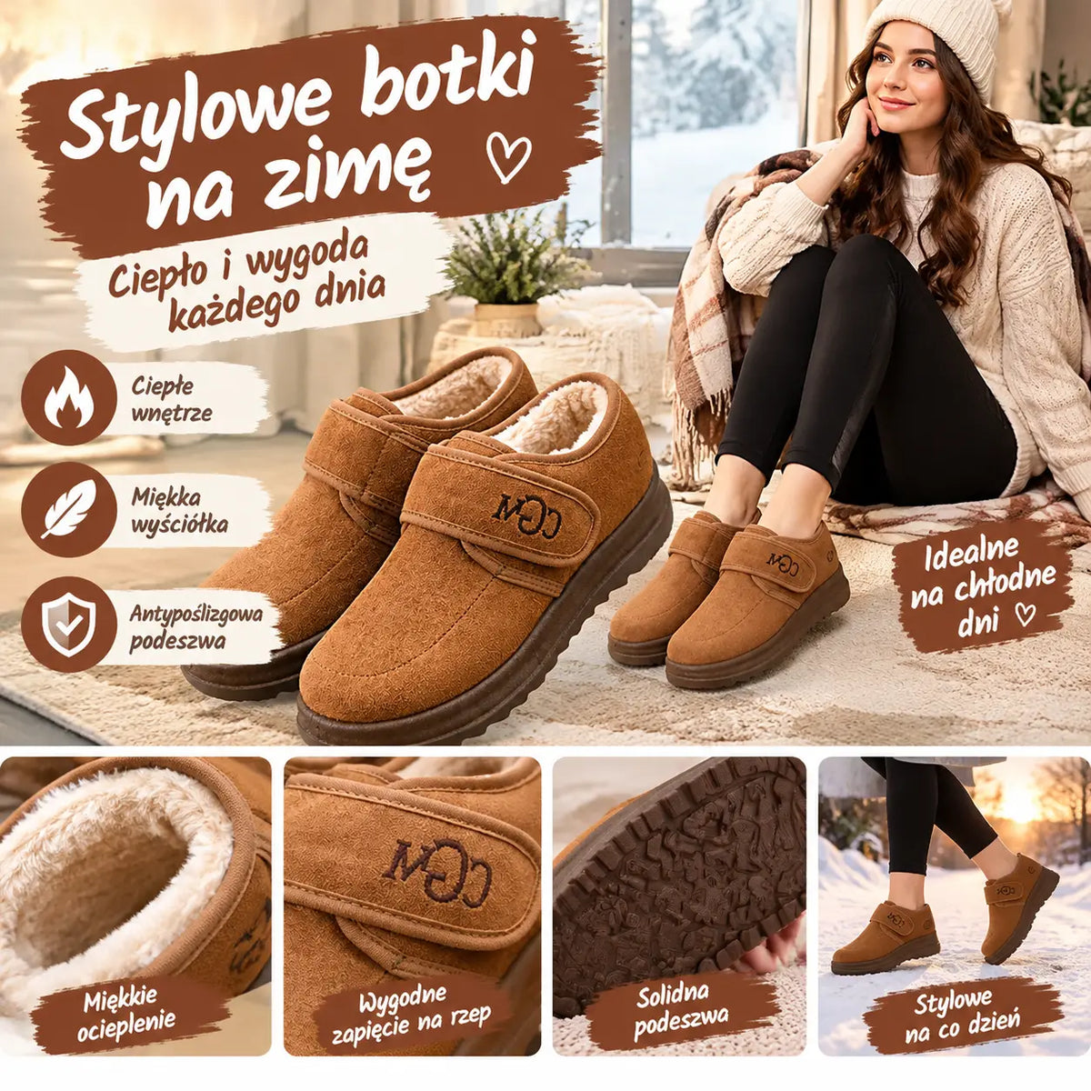 🏆😍50% zniżki!🔥【36-41】Modne, zimowe, krótkie buty w nowym stylu dla kobiet z pluszowymi śniegowcami