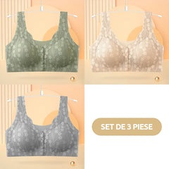 😍【Set 3 piese】 ❤️【40-100 kg】👙Sutien superb din dantelă pentru femei, cu închidere frontală, fără armătură