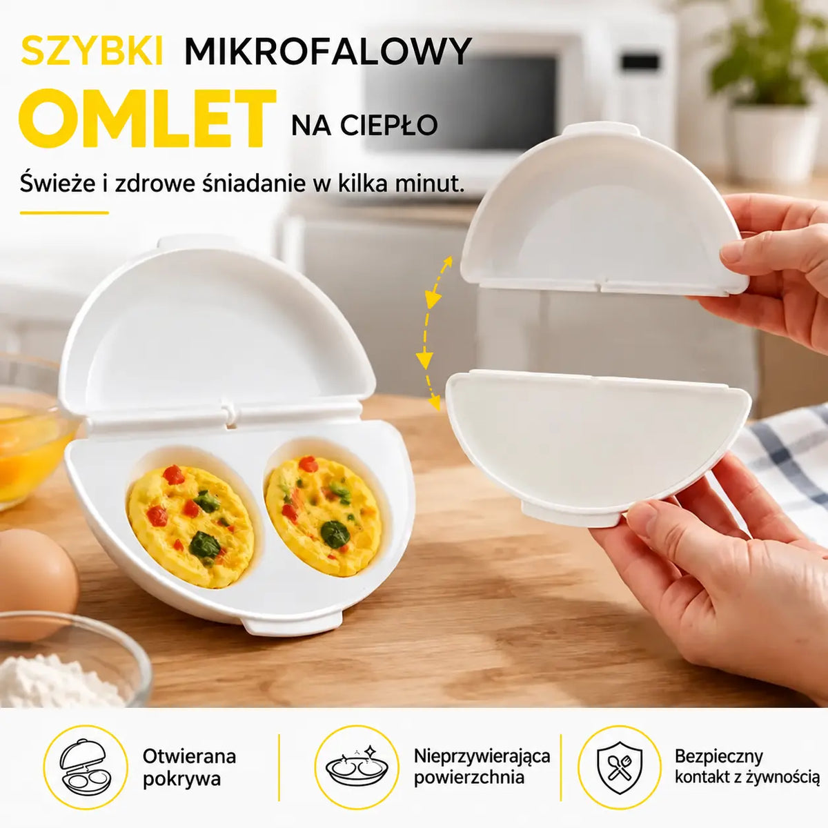 Tylko 99 zł!🍳 Omlet w Kilka Minut! Forma do Mikrofalówki 🥚 | 2 Komory · Bez Oleju