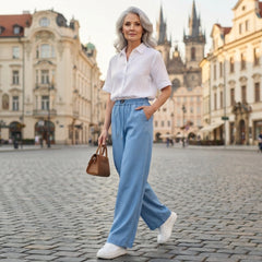 ❤️【S-3XL】【Cumpărați 1 obțineți 1 gratuit】Blugii din mătase cu talie înaltă și croială largă, lejeri și vaporoși, se potrivesc perfect.