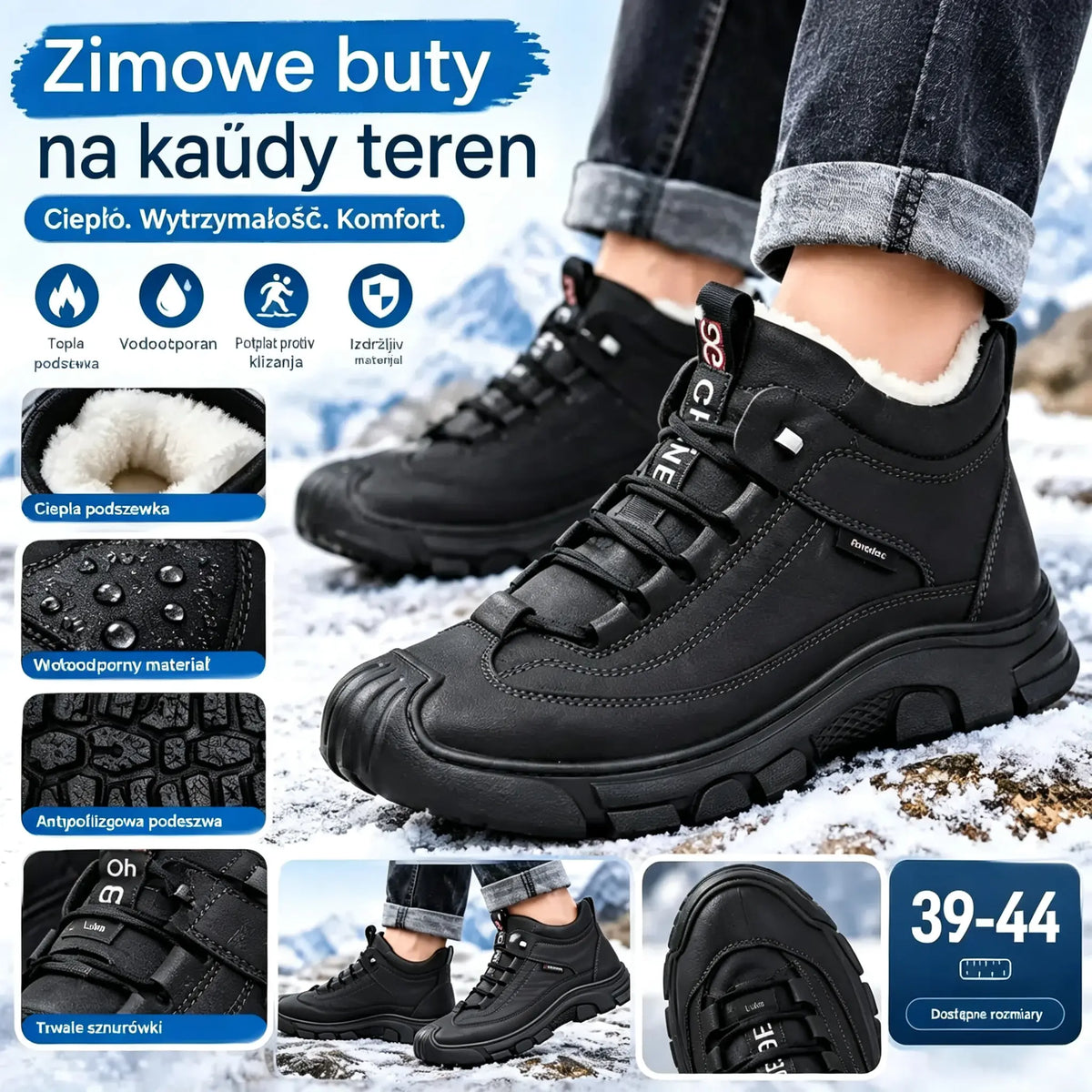 🔥🔥【39-44】Jesienno-zimowe męskie zagęszczone aksamitne ciepłe buty Wysokie buty z prawdziwej skóry