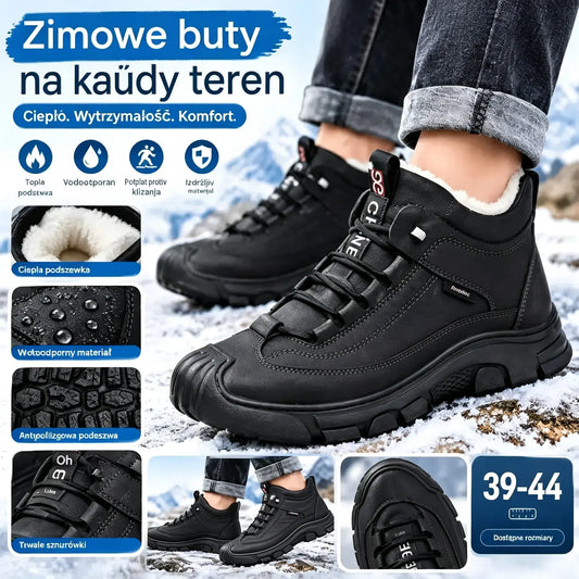 🔥🔥【39-44】Jesienno-zimowe męskie zagęszczone aksamitne ciepłe buty Wysokie buty z prawdziwej skóry