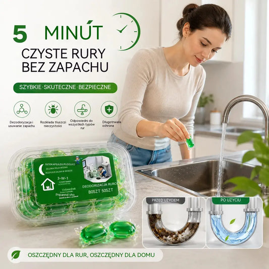 🔥 Kup 1, drugi GRATIS! 2 opakowania / 100 kapsułek za 99 zł 💧 Koniec z brzydkim zapachem z odpływu! Rozpuszczalne kapsułki czyszczące 🚿✨