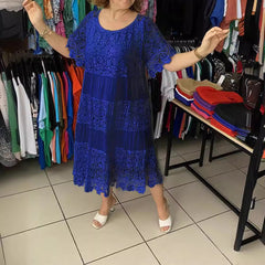【50% REDUCERE】2026 Rochie tricou nouă cu mâneci scurte, decolteu rotund și dantelă.