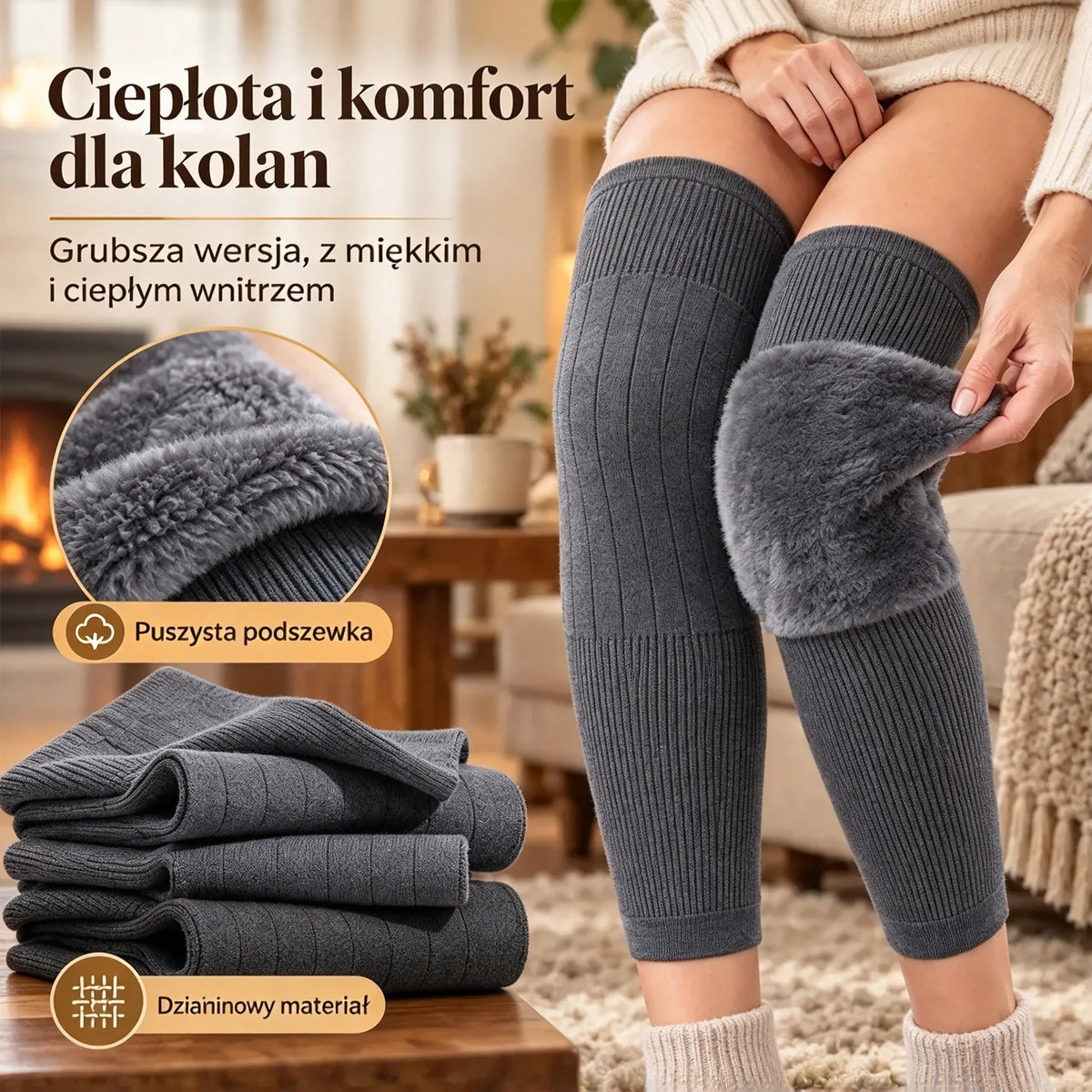 ❄️ Ciepłe Ocieplacze na Kolana i Nogi 🦵 | Przedłużony Model z Miękkim, Puszystym Futerkiem 🔥 Idealne na Mroźne Dni!