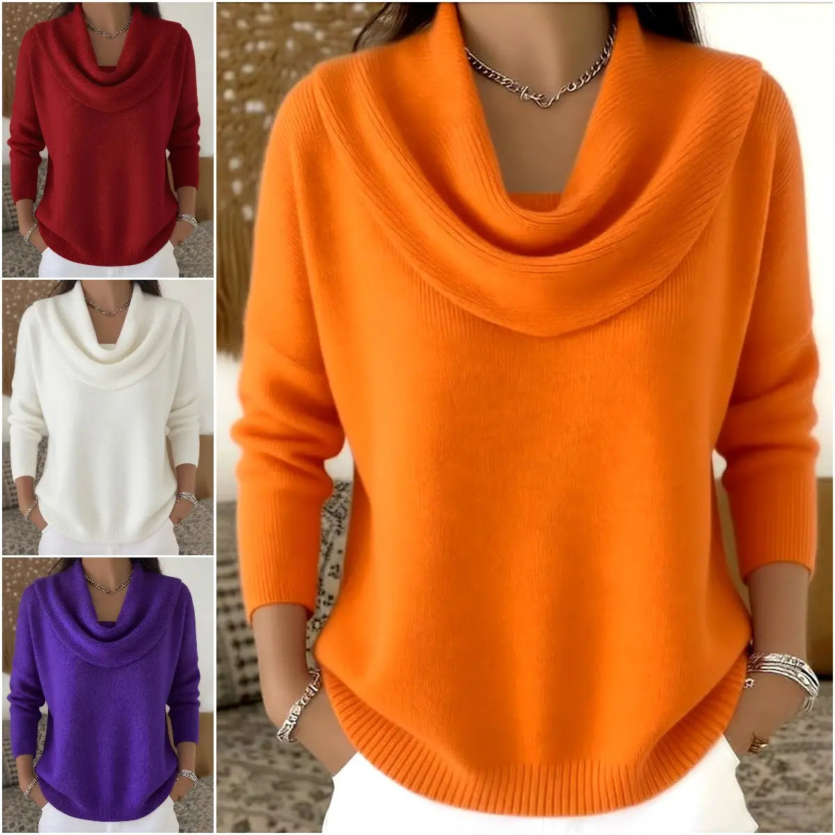🔥 Sweter damski S–3XL | Jesień/Zima 2026 🍂 Elegancki dekolt, długi rękaw ✨ Jednolity kolor