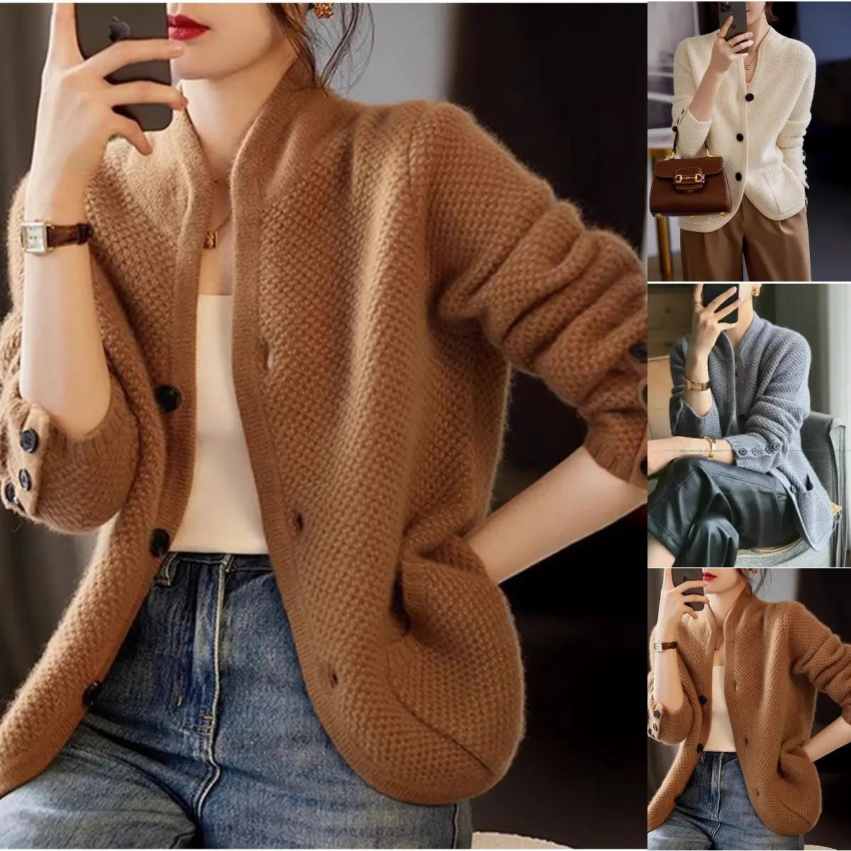 💖 Ciepły Kaszmirowy Kardigan Damski S–2XL | Francuski Styl Retro ✨ Miękki, Elegancki i Idealny na Jesień i Zimę