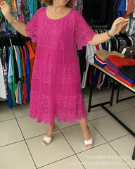 【50% REDUCERE】2026 Rochie tricou nouă cu mâneci scurte, decolteu rotund și dantelă.