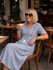 【S-2XL】Julia – Rochie midi cu dungi, ușoară și vaporoasă