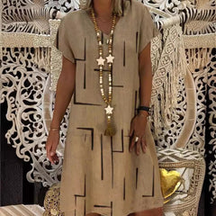 【45% REDUCERE】【🏆 Cumpără 1, primești 1 gratuit】👗【S-5XL】Rochie din bumbac imprimată cu decolteu în V