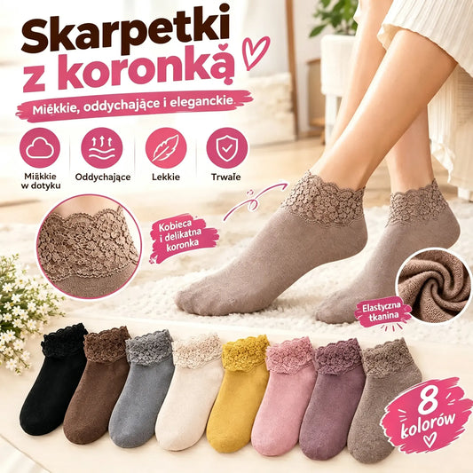 🧦【8 par】Eleganckie skarpetki damskie z koronką 💕 Miękkie, oddychające i elastyczne – 8 kolorów