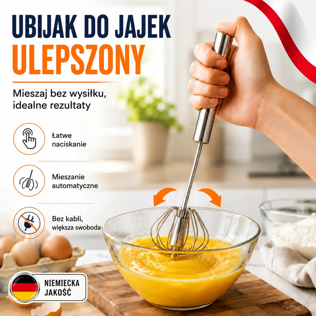 2 szt. 99 zł✨ Kup 1, drugi dostaniesz GRATIS!🥚 Koniec z męczącym ubijaniem jajek! 2× półautomatyczna trzepaczka ze stali nierdzewnej 💪