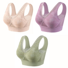 🔥👙【40-120 kg】【Pachet de 3】✨ Sutien fără fereturi din dantelă cu susținere ridicată pentru femei