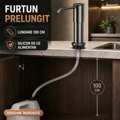 Dispenser Încorporabil de Săpun și Detergent pentru Chiuvetă Bucătărie, Din Oțel Inoxidabil Premium, Cu Tub Extensibil Direct în Sticlă și Bilă de Gravitație 304, Pompare Rapidă