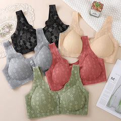 😍【Set 3 piese】 ❤️【40-100 kg】👙Sutien superb din dantelă pentru femei, cu închidere frontală, fără armătură
