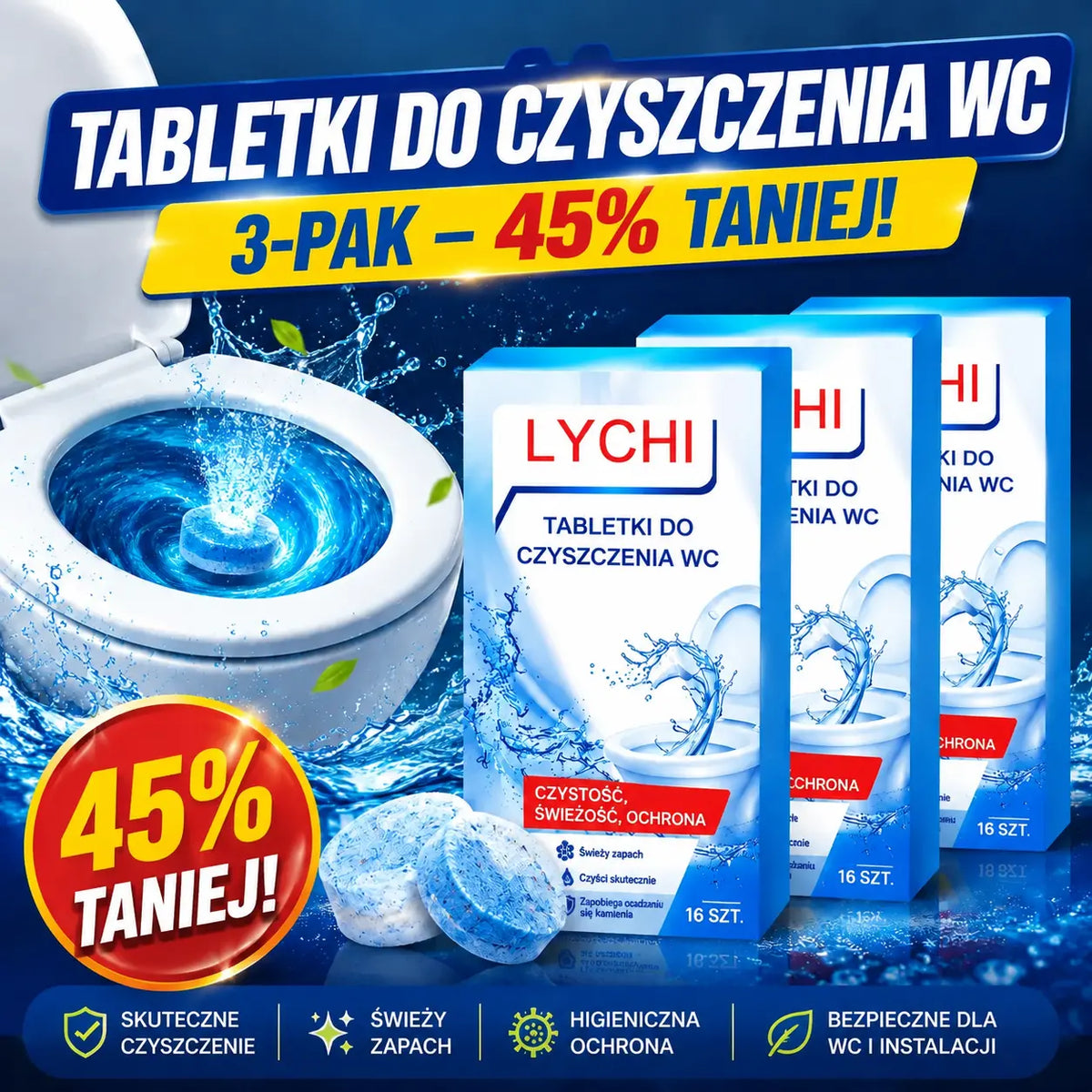 🔥 KUP 1, DOSTAŃ 2 GRATIS! 48 TABLETEK WC 🚽 – Koniec z kamieniem i brzydkim zapachem!
