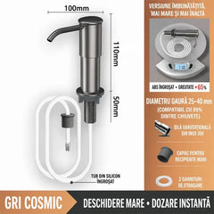 Dispenser Încorporabil de Săpun și Detergent pentru Chiuvetă Bucătărie, Din Oțel Inoxidabil Premium, Cu Tub Extensibil Direct în Sticlă și Bilă de Gravitație 304, Pompare Rapidă