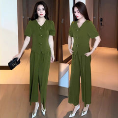 🌸【Tricou + pantaloni largi】Set modern retro din material mătase rece—— răcoros, elegant și super confortabil ✨