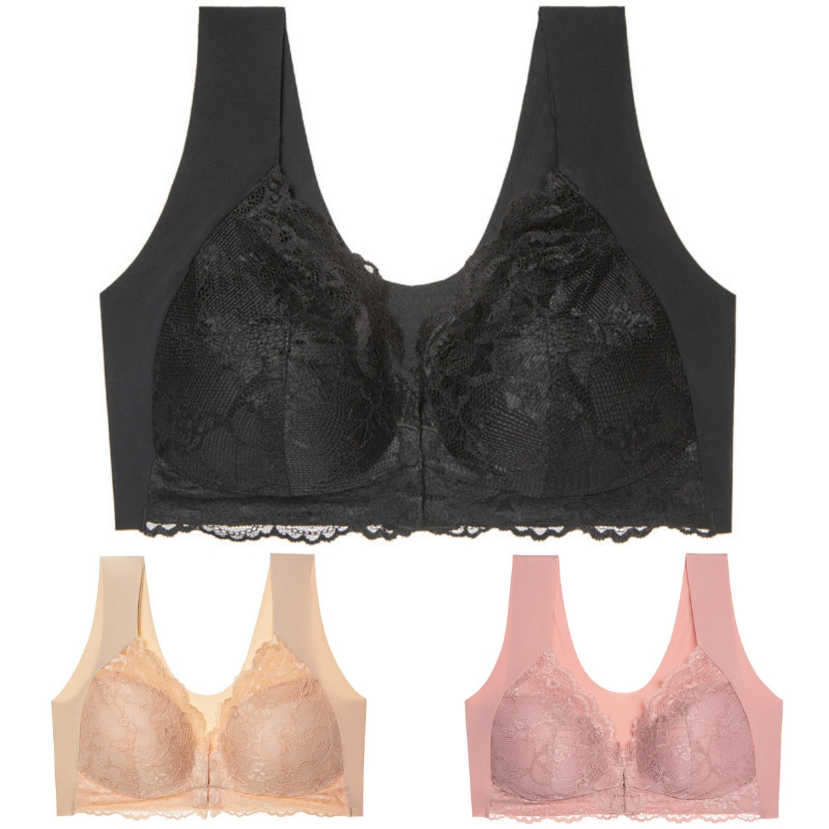 🔥 Oferta limitowana 🔥 【Zestaw 3 szt.】 👙 Biustonosz bez fiszbin z zapięciem z przodu – wygodne podtrzymanie dużego biustu i gładsza linia pleców ✨