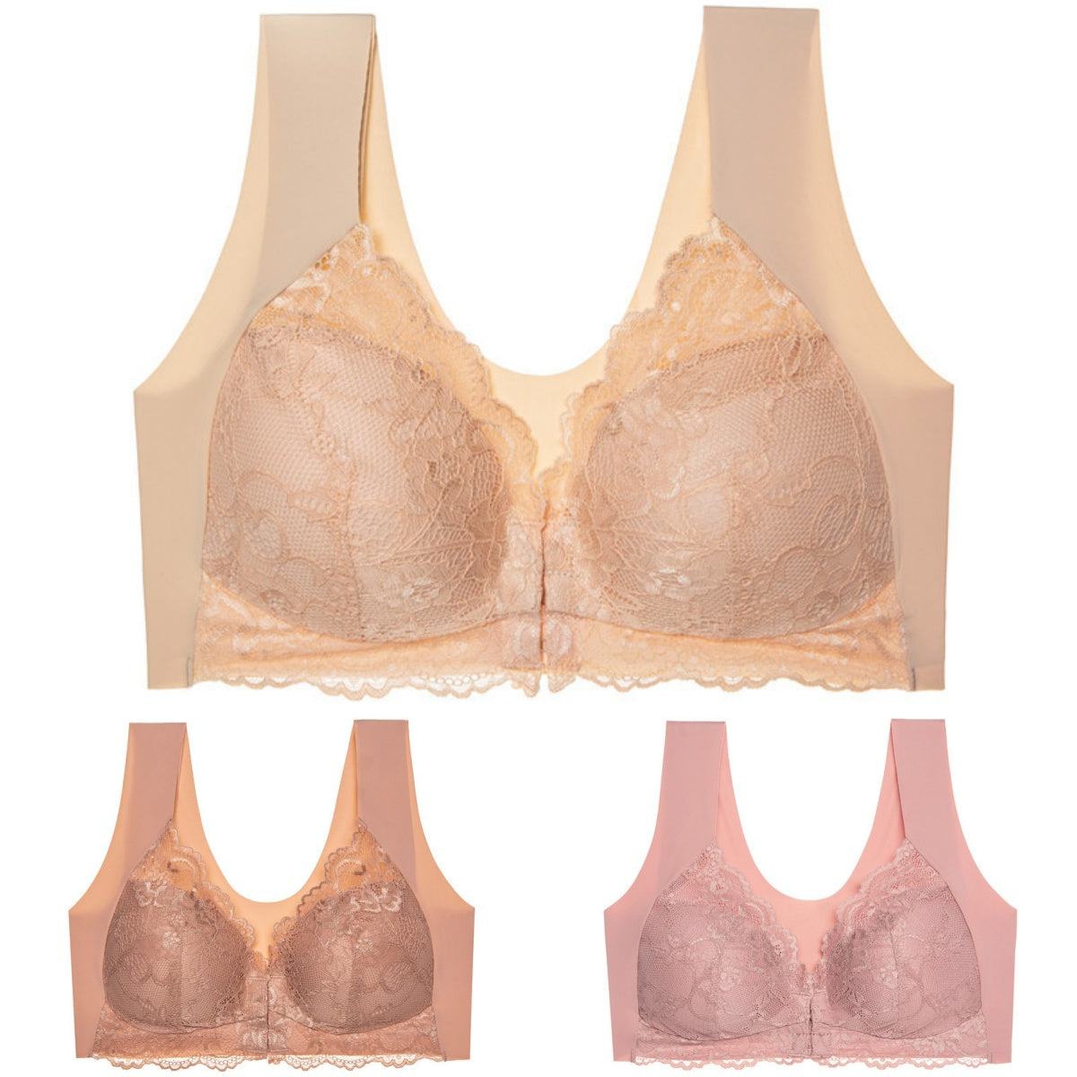 🔥 Oferta limitowana 🔥 【Zestaw 3 szt.】 👙 Biustonosz bez fiszbin z zapięciem z przodu – wygodne podtrzymanie dużego biustu i gładsza linia pleców ✨