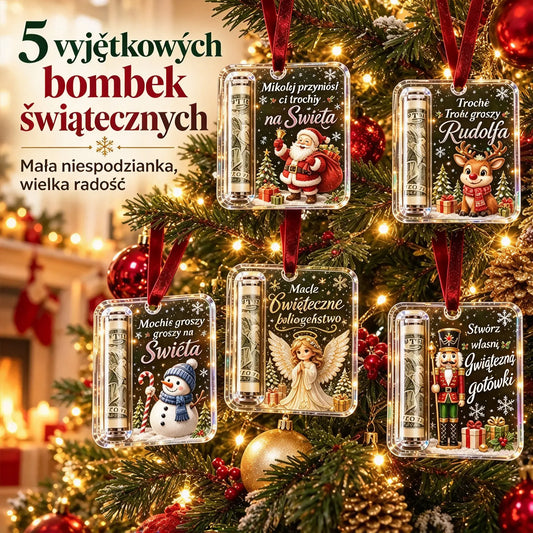 🎄 Bombki na Pieniądze – Zestaw 5 Sztuk 💵🎁 Oryginalny Prezent Świąteczny, Który Zaskoczy Bliskich! ✨