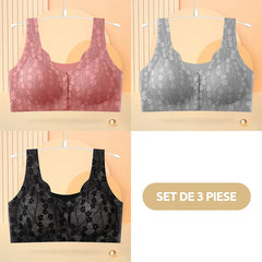 😍【Set 3 piese】 ❤️【40-100 kg】👙Sutien superb din dantelă pentru femei, cu închidere frontală, fără armătură