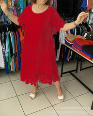 【50% REDUCERE】2026 Rochie tricou nouă cu mâneci scurte, decolteu rotund și dantelă.