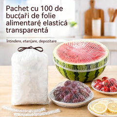 【200 bucăți】Folie transparentă de unică folosință, ideală pentru recipiente și alimente. Se potrivește perfect, oferă o etanșare bună și este ușor de utilizat.