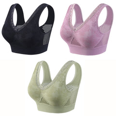 🔥👙【40-120 kg】【Pachet de 3】✨ Sutien fără fereturi din dantelă cu susținere ridicată pentru femei