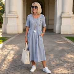 【S-2XL】Julia – Rochie midi cu dungi, ușoară și vaporoasă
