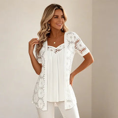 👚 Bluze Elegante Efect 2-în-1 cu Dantelă și Mesh – Design Anti-Burtică pentru Subțiere, 5 Culori, Mărimi S-4XL! 🌸✨