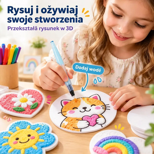 🎨 Magiczne Gąbeczki 3D do Malowania Wodą – Zestaw Kreatywny 46 el. | Puchną po Zwilżeniu 💦 Bez Bałaganu, Mnóstwo Zabawy 🦄