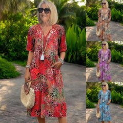 ✨50% reducere!✨【S–3XL】Rochie ușoară și respirabilă, cu imprimeu, croială mulată