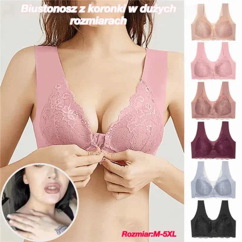 🔥 Oferta limitowana 🔥 【Zestaw 3 szt.】 👙 Biustonosz bez fiszbin z zapięciem z przodu – wygodne podtrzymanie dużego biustu i gładsza linia pleców ✨