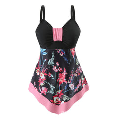 Costum de Baie 2 Piese cu Rochiță Flotantă, Imprimeu Floral Albastru, Design Elegant pentru Controlul Abdomenului, Confortabil și Respirabil