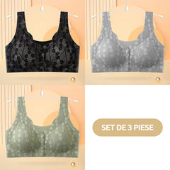 😍【Set 3 piese】 ❤️【40-100 kg】👙Sutien superb din dantelă pentru femei, cu închidere frontală, fără armătură